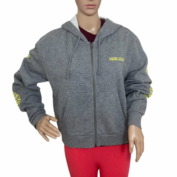 VANS 🔥SALE!🔥 Off The Wall Top Zip Hoodie Women Size XS Grey Yellow VN0A4DRAGRH - Picture 2 of 8